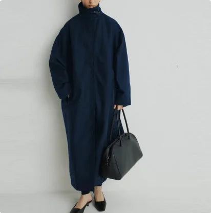 Women's Long Stand Collar Front Opening Coat for Layered Outfits