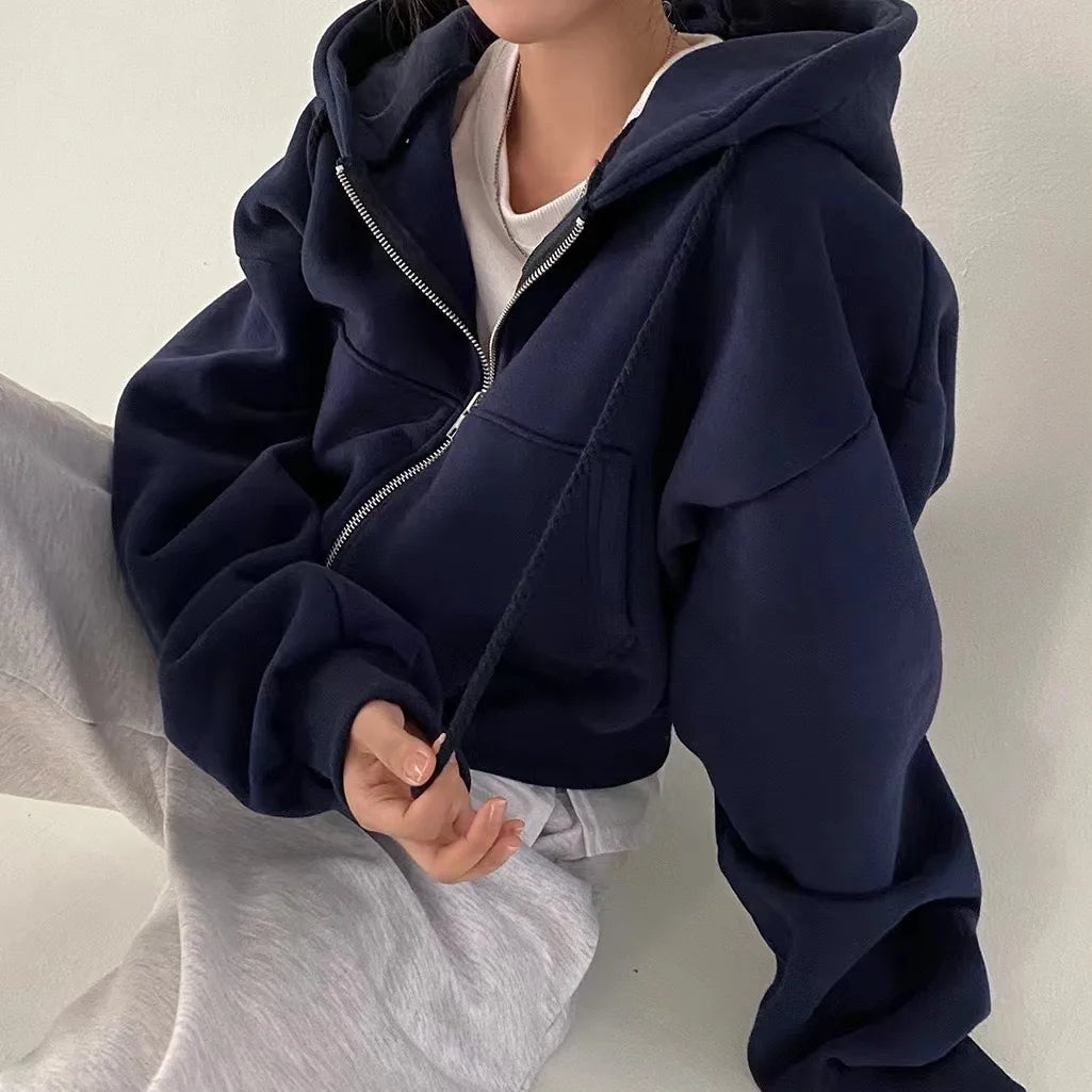 Long Sleeve Full Zip Casual Hooded Sweatshirt for Layering
