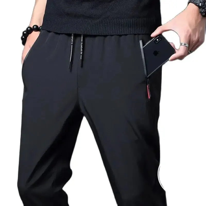 Men's Lightweight Straight-Leg Pants with Elastic Waist for Everyday Wear