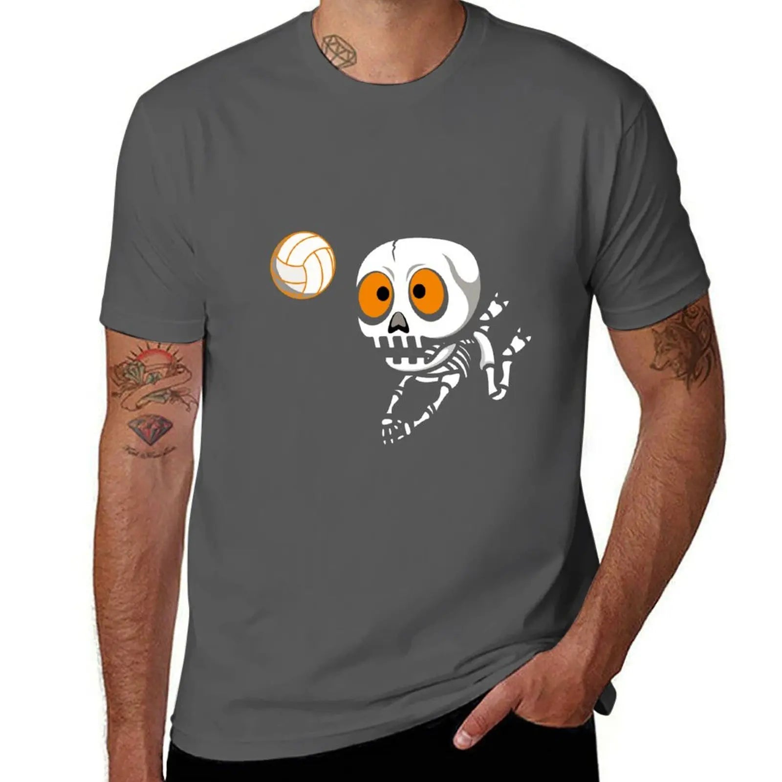 Skeleton Volleyball Graphic Short Sleeve T-shirt For Sports Outfits