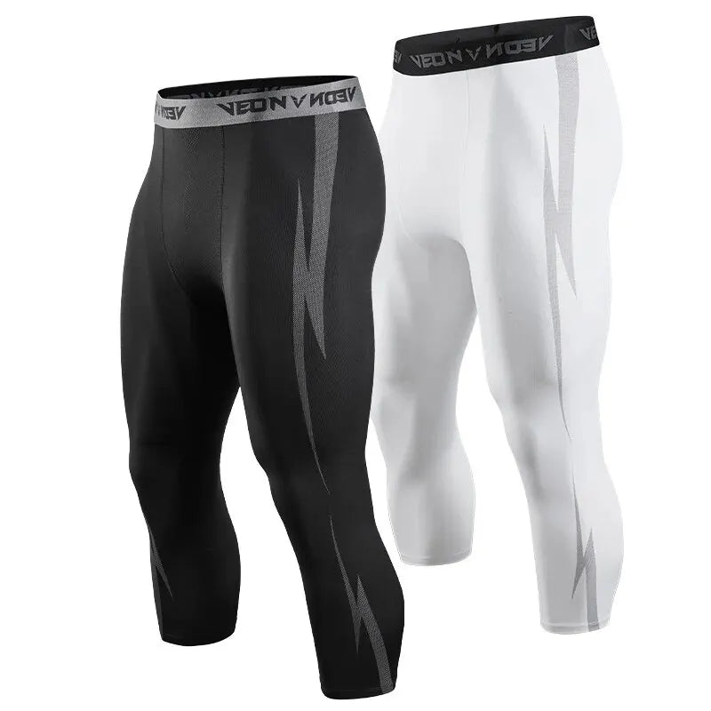 Men's Lightning Pattern Cropped Training Leggings for Gym and Running