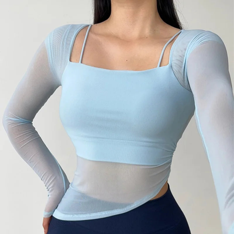 Women's Mesh-Panel Long-Sleeve Workout Top