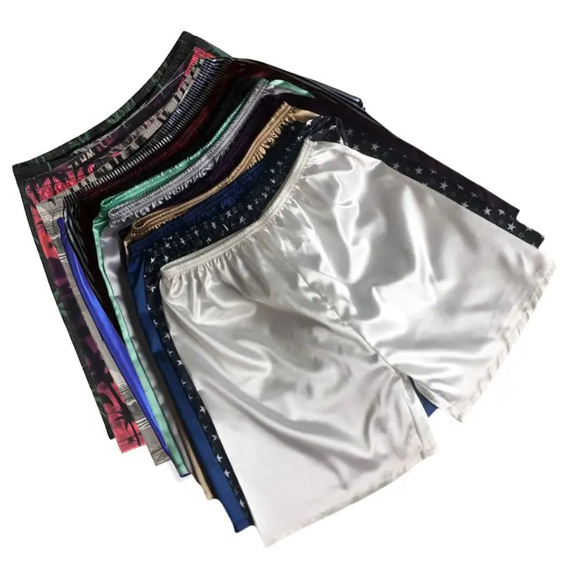 Men's Satin Look Elastic Waist Sleep Shorts with Print Options