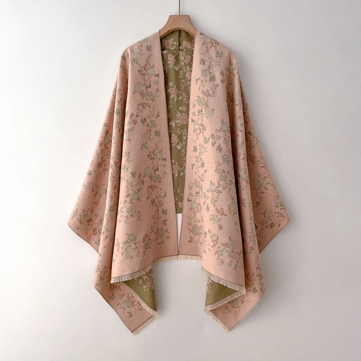 Floral Pattern Fringed Wrap Scarf for Layering over Outfits