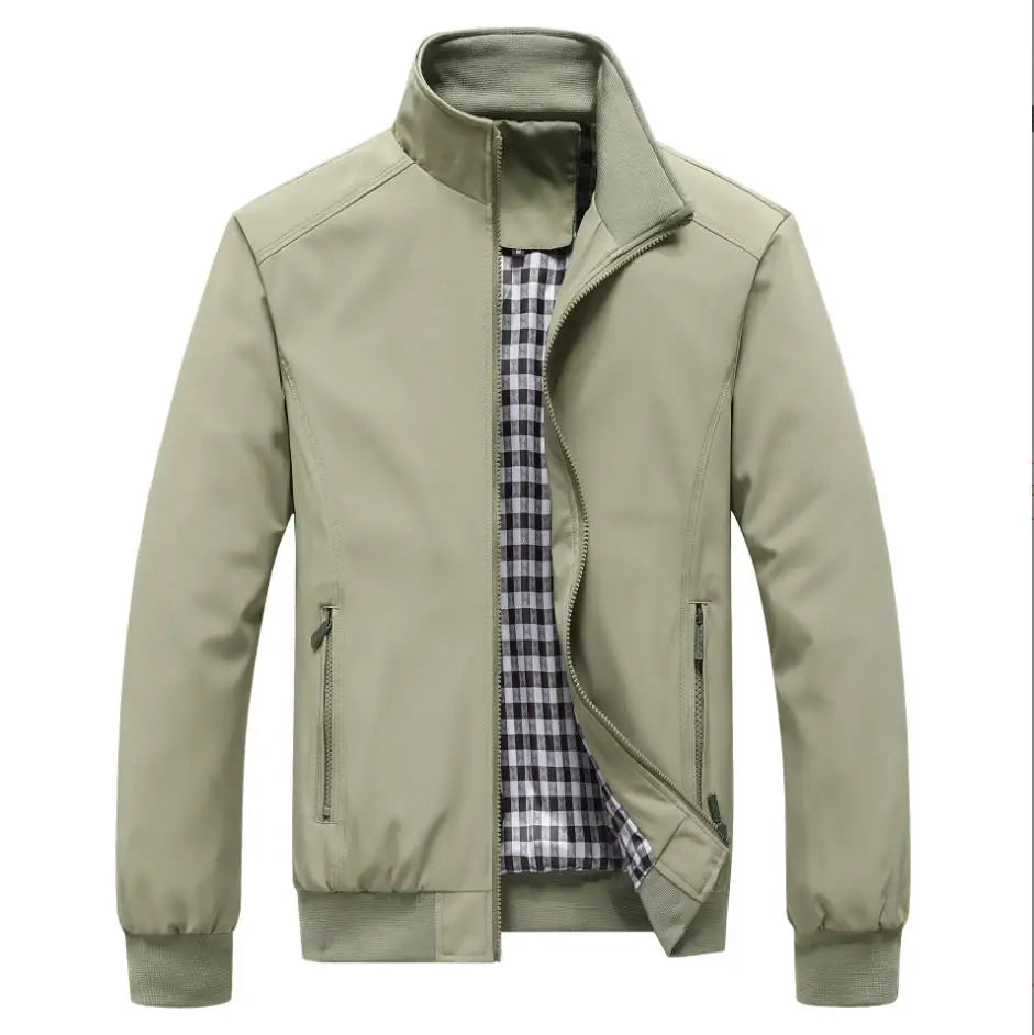 Men's Zip-Front Stand-Collar Jacket with Checked Lining