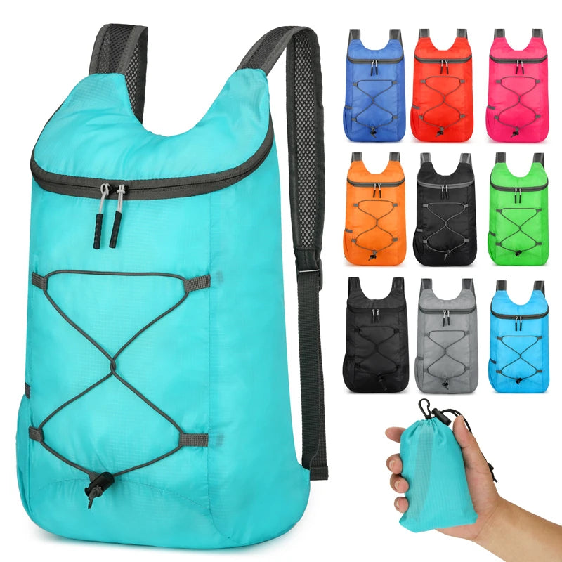 Foldable Travel Backpack with Front Cord Detail and Side Pockets
