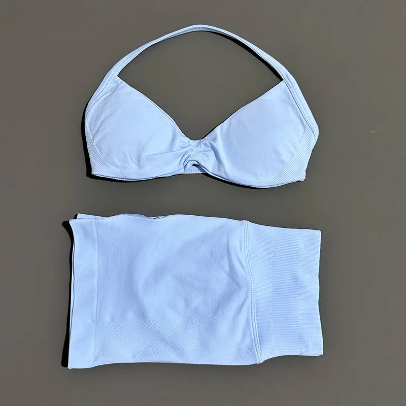 Women's Twist Front Bra And Shorts Yoga Set