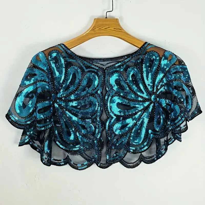 Floral Sequin Capelet for Layering over Dresses and Tops