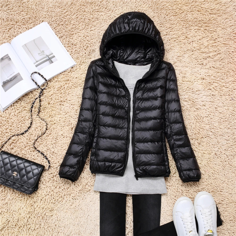 Women's Hooded Quilted Zip Front Jacket for Layered Outfits