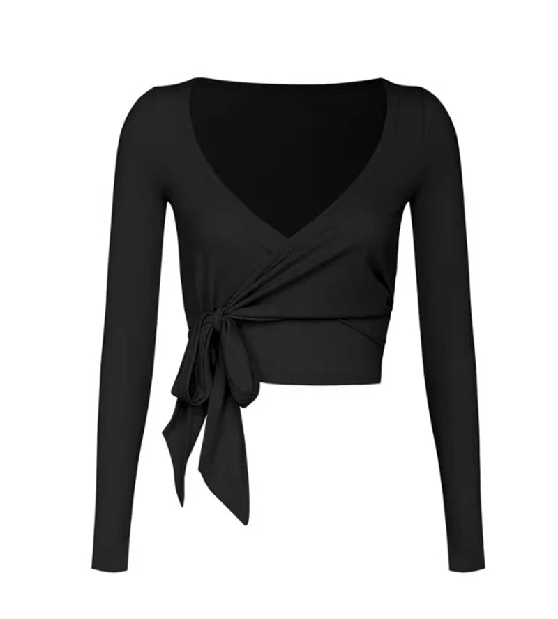 Women's Tie-Front Long-Sleeve Ballet Wrap Top