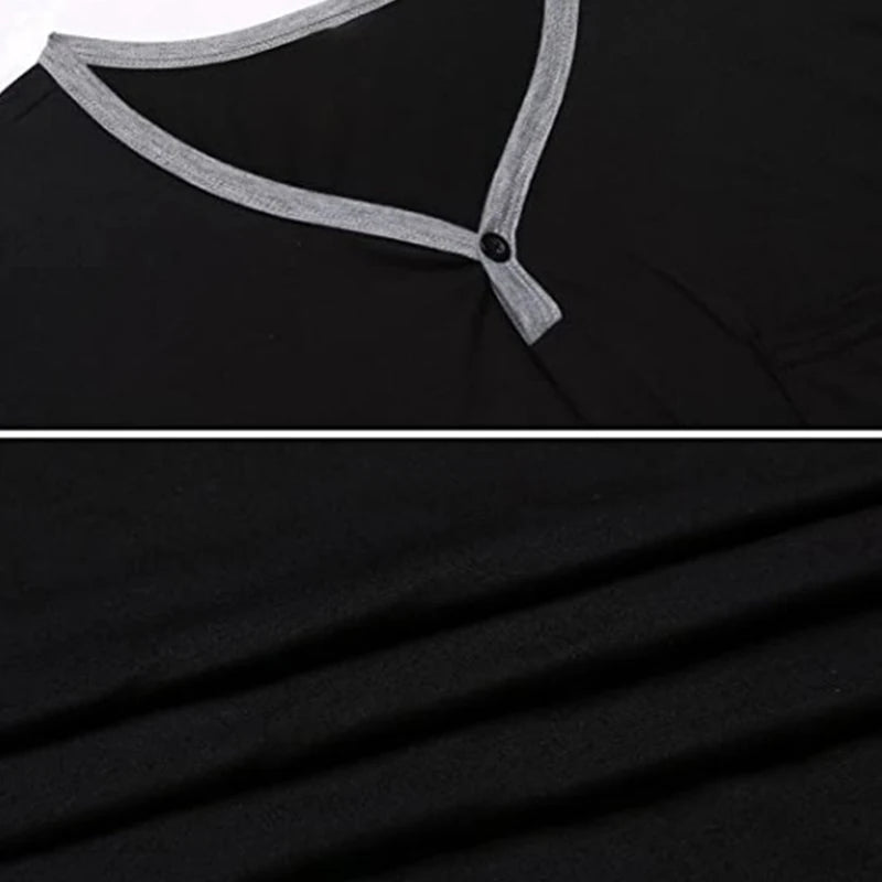 Men's Solid Short Sleeve Button Neck Lounge Sleep Nightdress