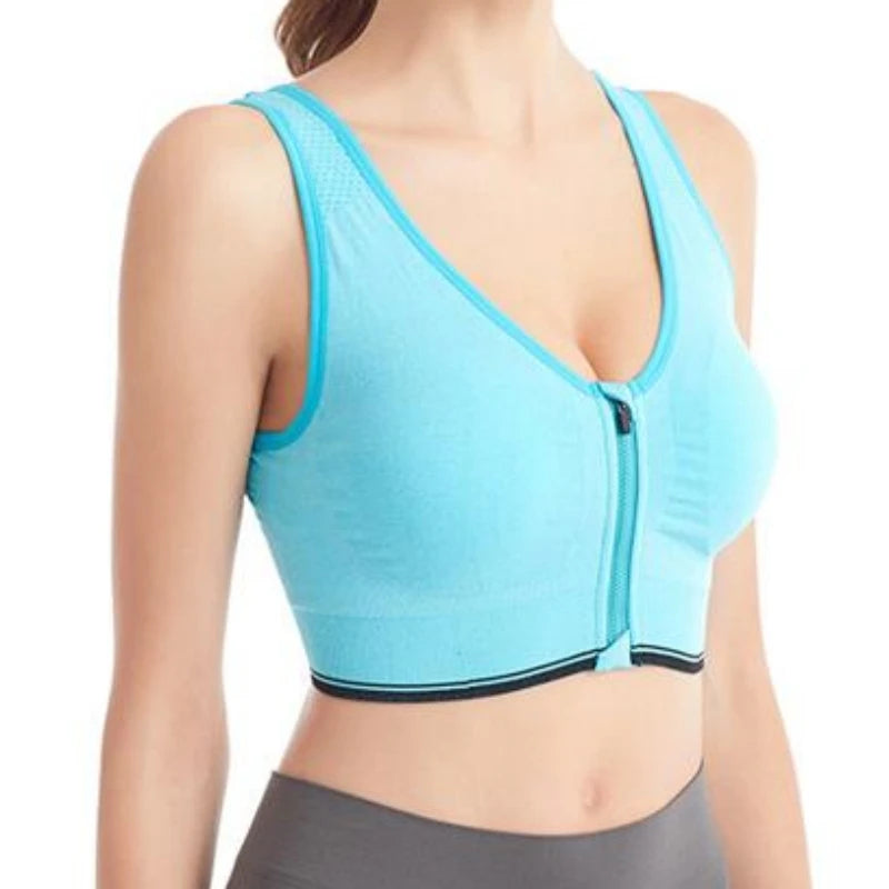 Women's Front Zip Cross Back Sports Bra