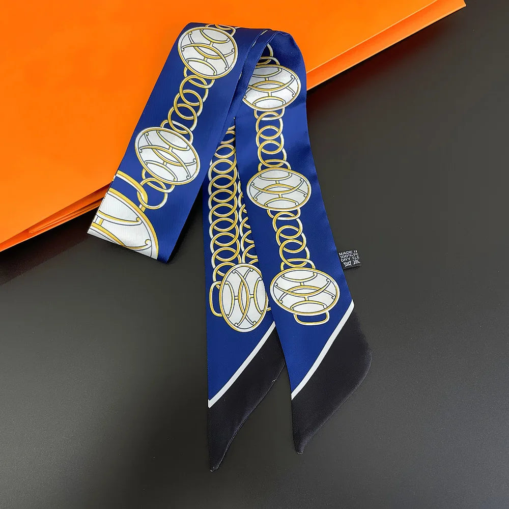 Horse Motif Skinny Scarf with Decorative Printed Patterns