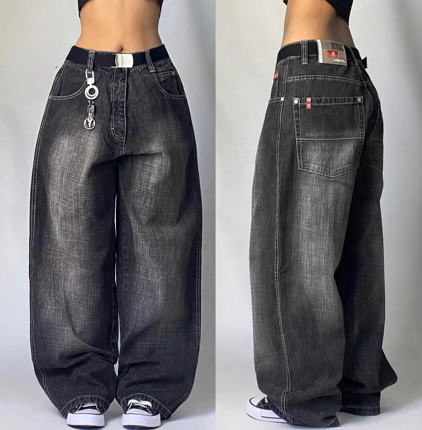 Women's Washed Black Wide Leg Denim Jeans For Everyday Outfits