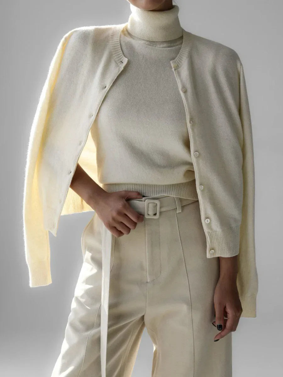 Women's Two Piece Turtleneck Top And Cardigan Clothing Set