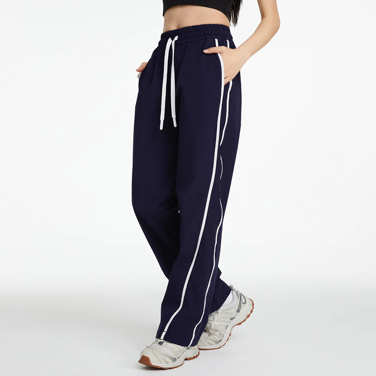 Women's Drawstring Side Stripe Pants For Workout Outfits