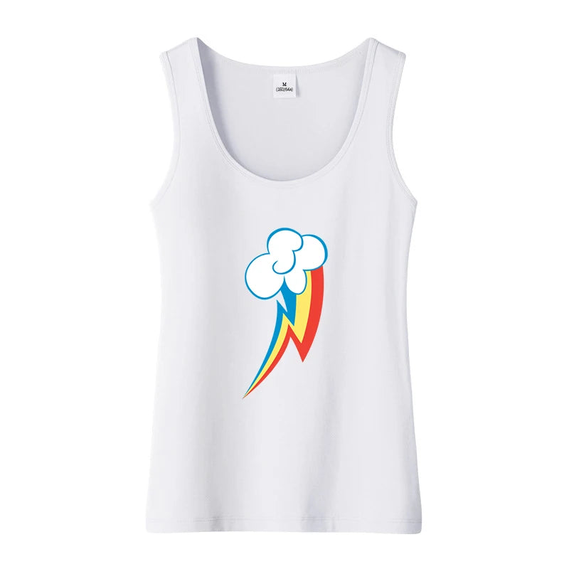Women's Rainbow Graphic Cotton Blend Tank Top with Sleeveless Round Neck Cut
