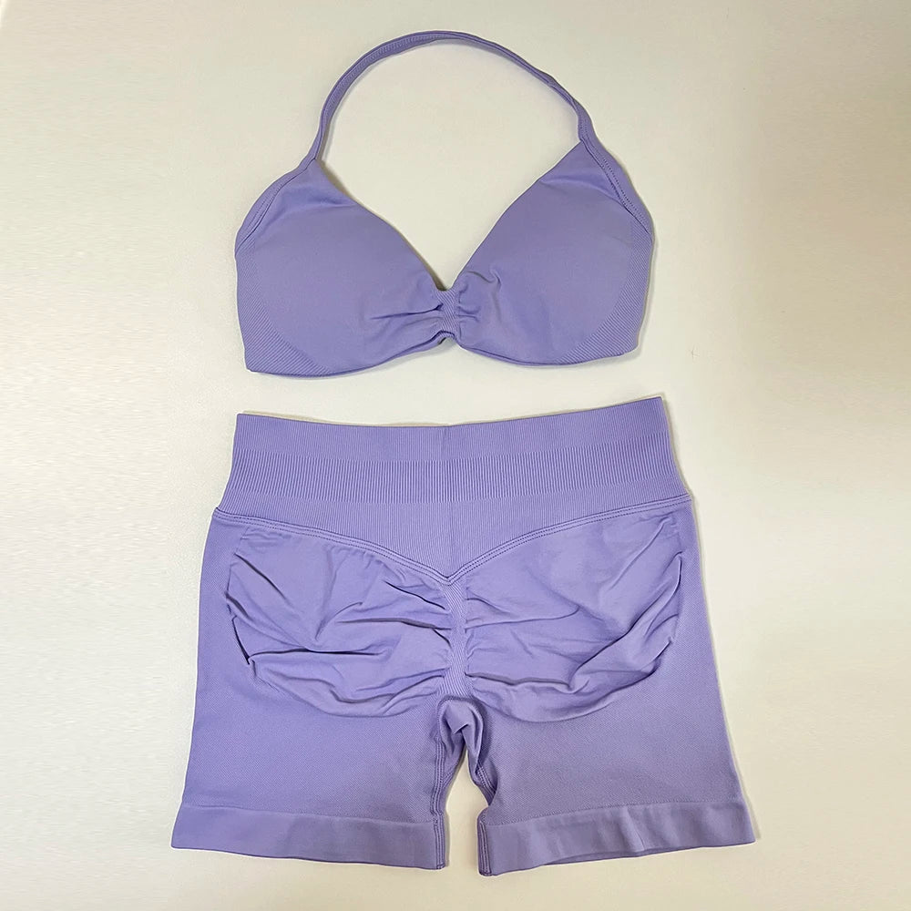 Women's Twist Front Bra And Shorts Yoga Set