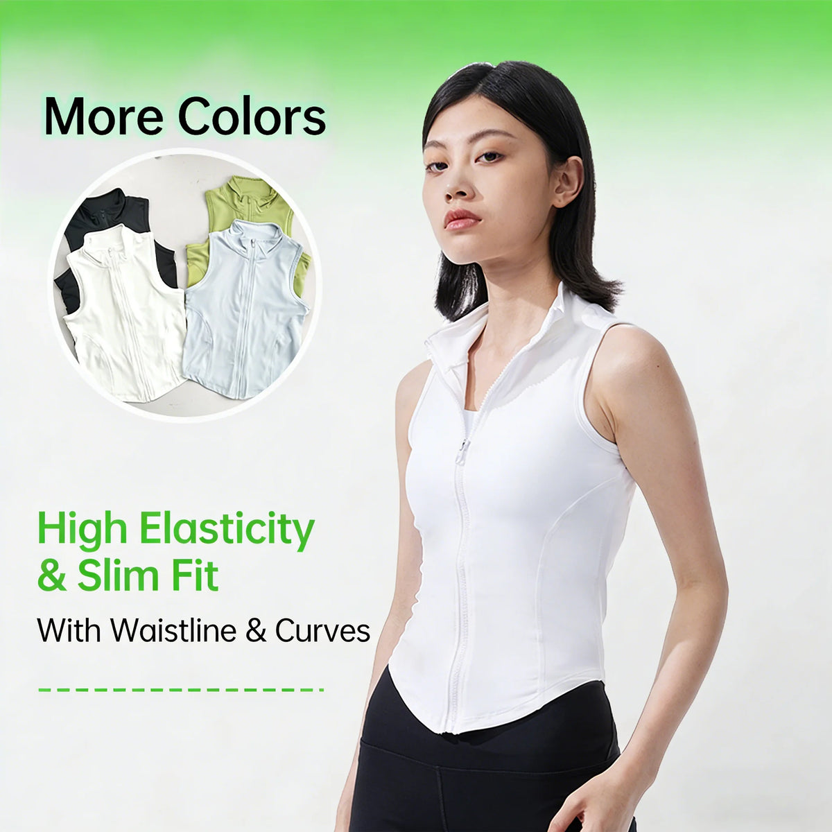 Sleeveless Full Zip Fitted Training Vest for Yoga Wear