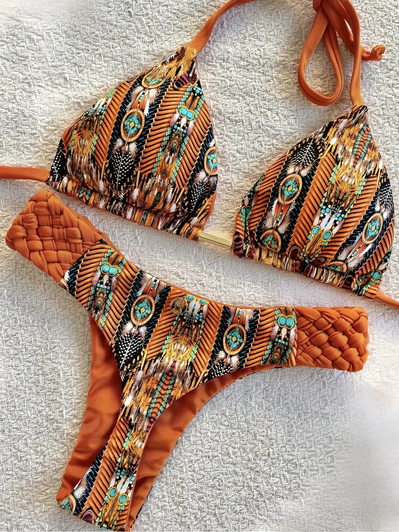 Printed Halter Thong Bikini