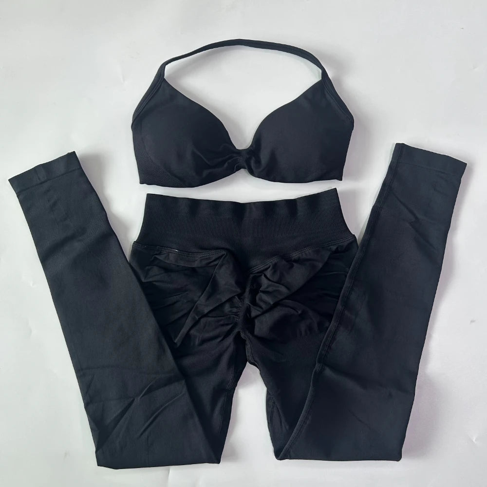 Women's Strappy Bra And Leggings Yoga Set For Workout Outfits
