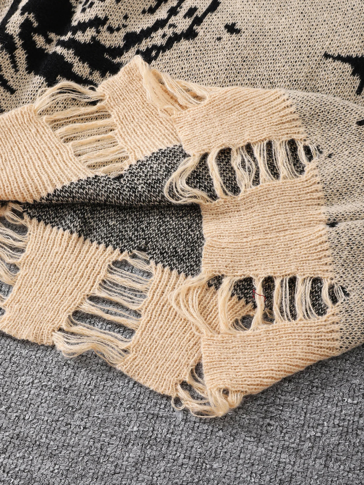 Men's Distressed Graphic Crew Neck Knit Sweater