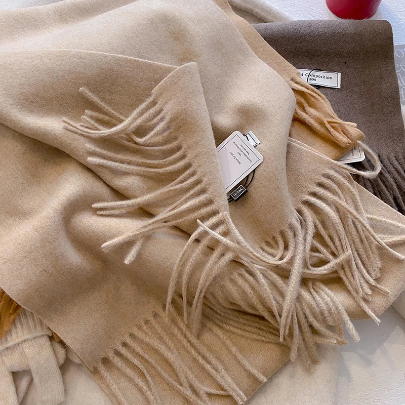Solid Long Fringed Scarf for Draped Neck Styling