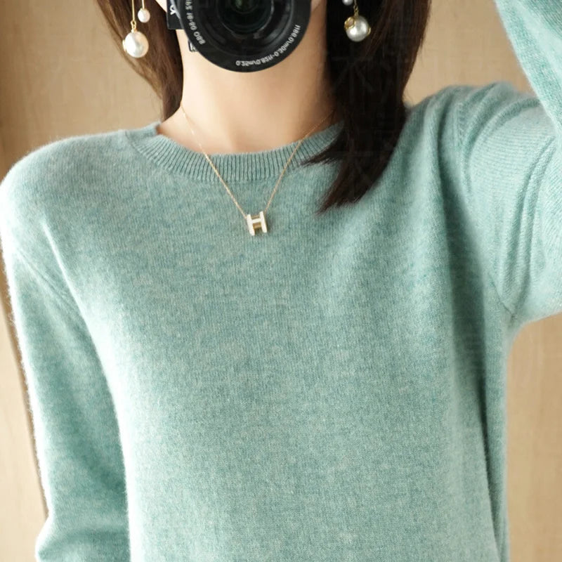 Women's Crew Neck Long Sleeve Sweater Casual Knit Layer