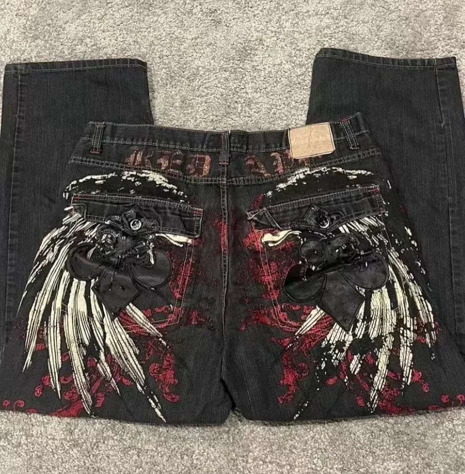 Women's Black Embroidered Baggy Fit Denim Jeans For Everyday Outfits