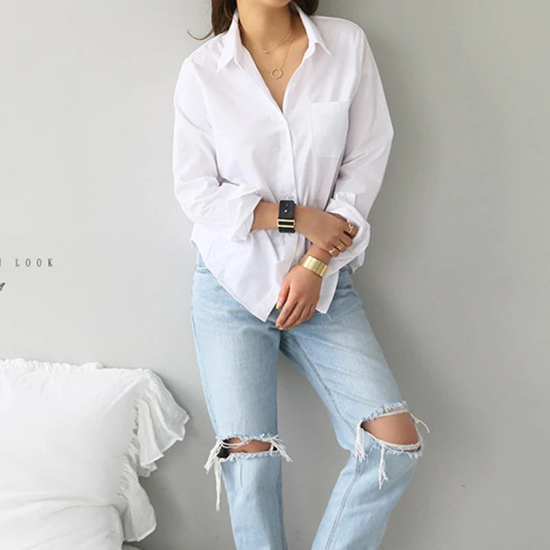 Women's Loose Collared Long Sleeve Shirt