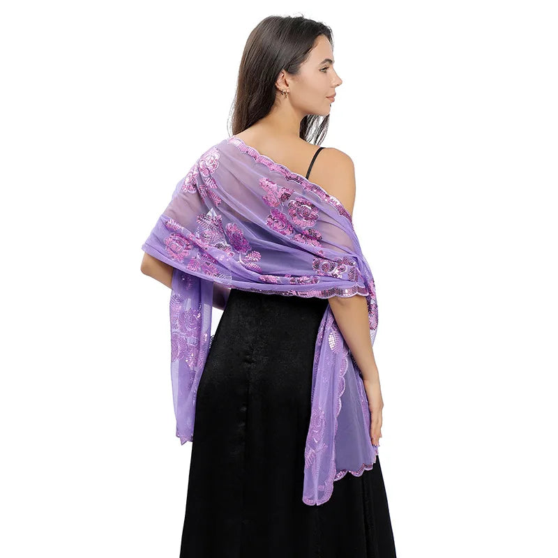 Floral Lace Fringed Wrap Scarf for Layering over Outfits