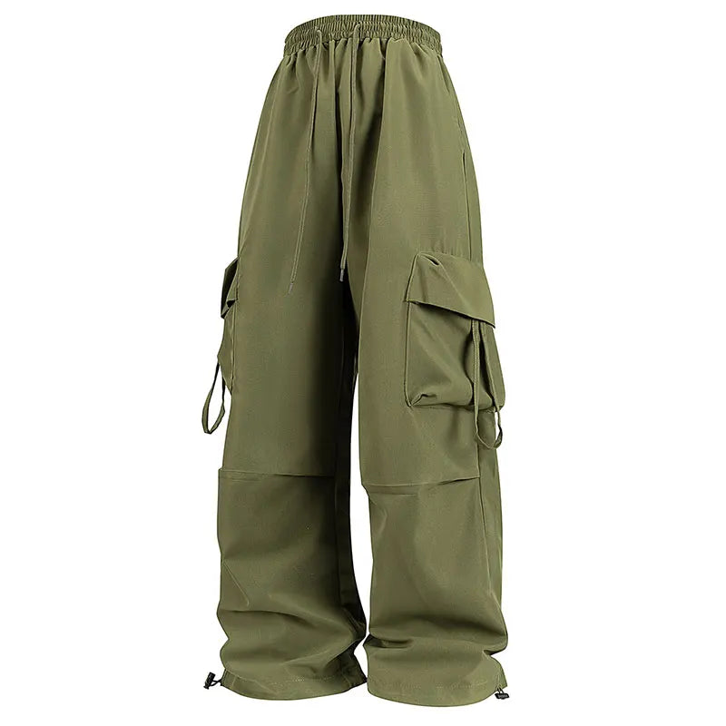 Women's Loose Cargo Pants with Elastic Waist and Adjustable Cuffs