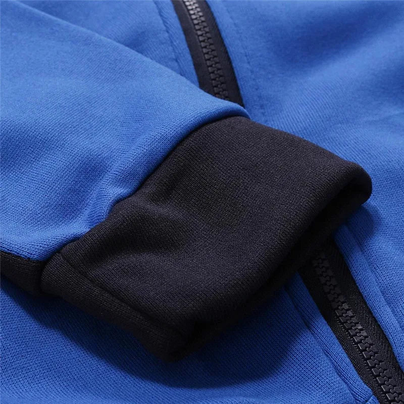Men's Motorcycle-Graphic Contrast-Panel Zip-Front Hoodie