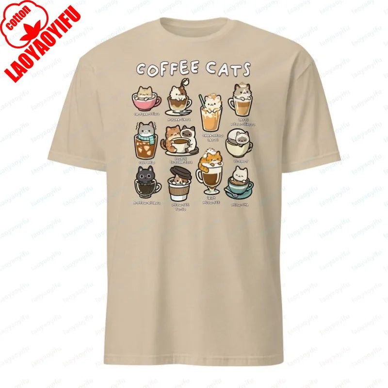 Coffee Cats Graphic Crewneck Short-Sleeve T-Shirt
