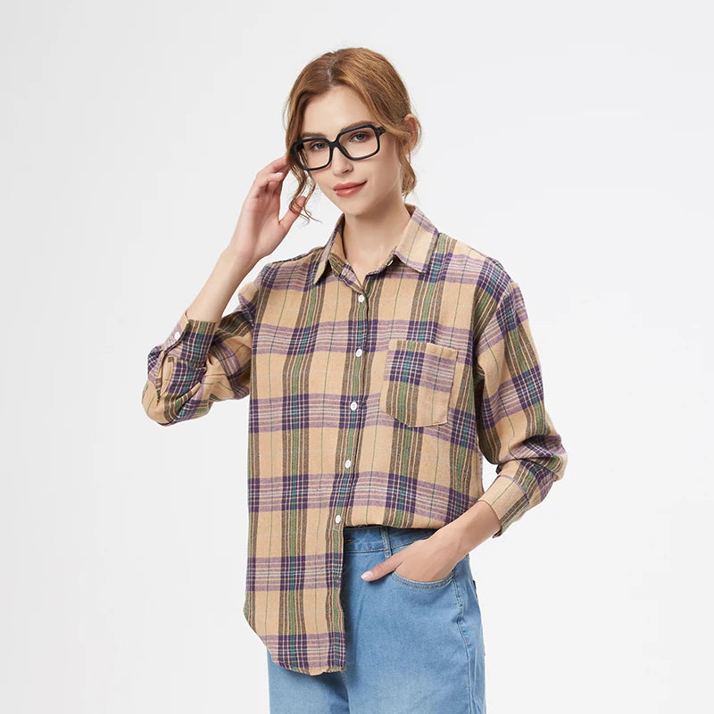 Women's Checked Collared Long Sleeve Shirt