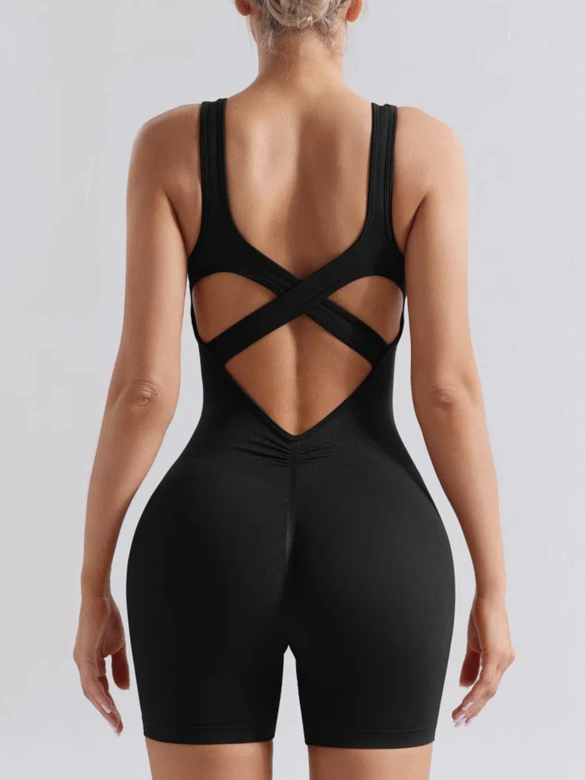 Women's Cross Back Nylon Blend Workout Romper with Scoop Neck