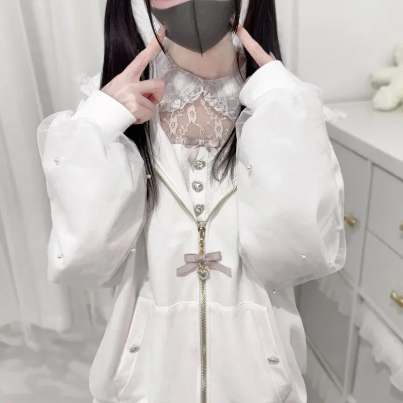 Rabbit Ear Long Sleeve Full Zip Casual Hoodie