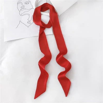 Solid Long Narrow Ribbon Scarf with Pointed Ends