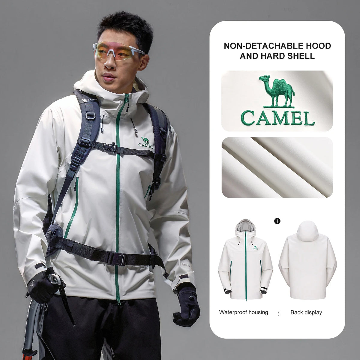 Hooded Long Sleeve Full Zip Outdoor Hiking Jacket with Pockets