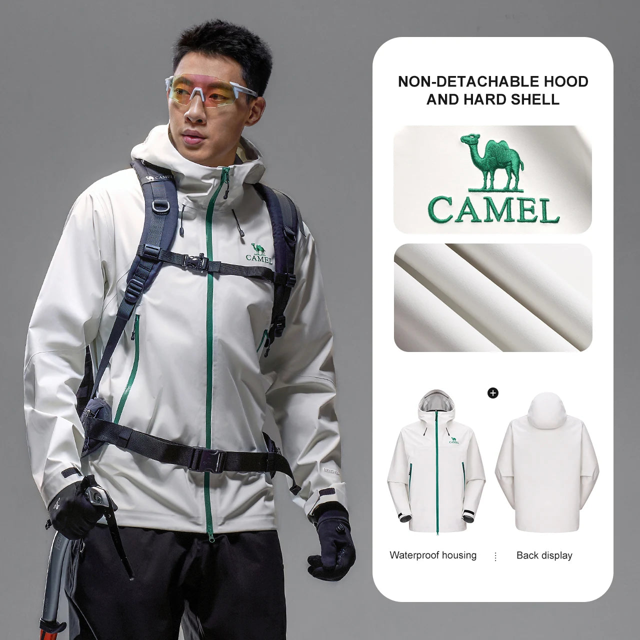 Hooded Long Sleeve Full Zip Outdoor Hiking Jacket with Pockets