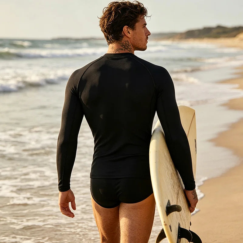 Men's Printed Long Sleeve Rash Guard for Swimming and Surfing