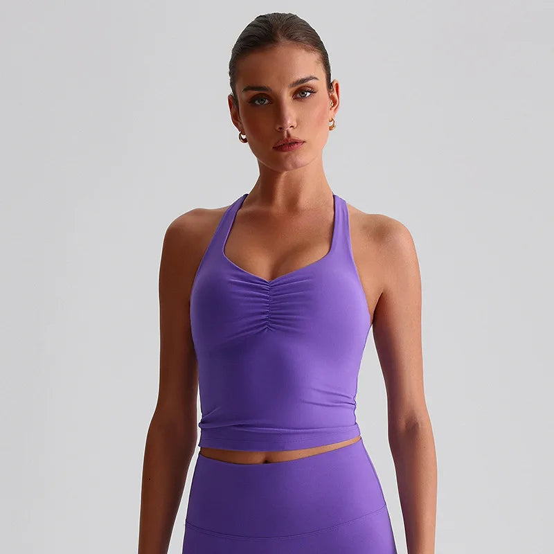 Women's Ruched Front Cross Back Longline Tank Top