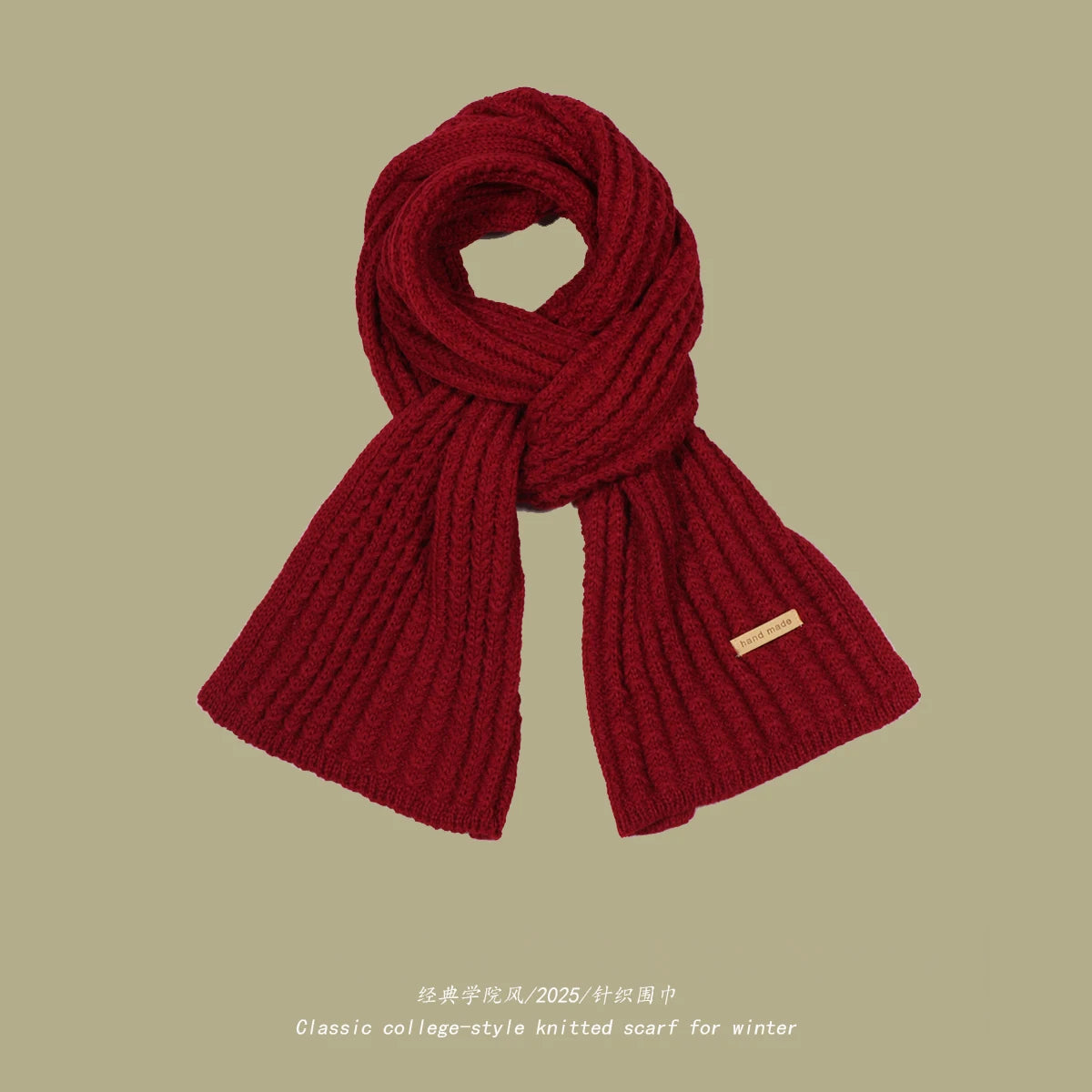Solid Ribbed Knit Scarf with Long Rectangular Shape
