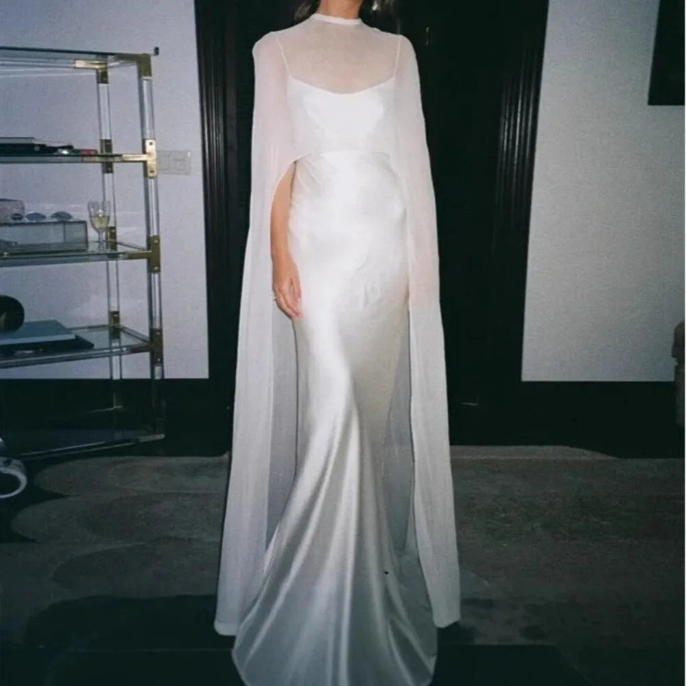 Long Sheer Draped Cape for Layering over Outfits
