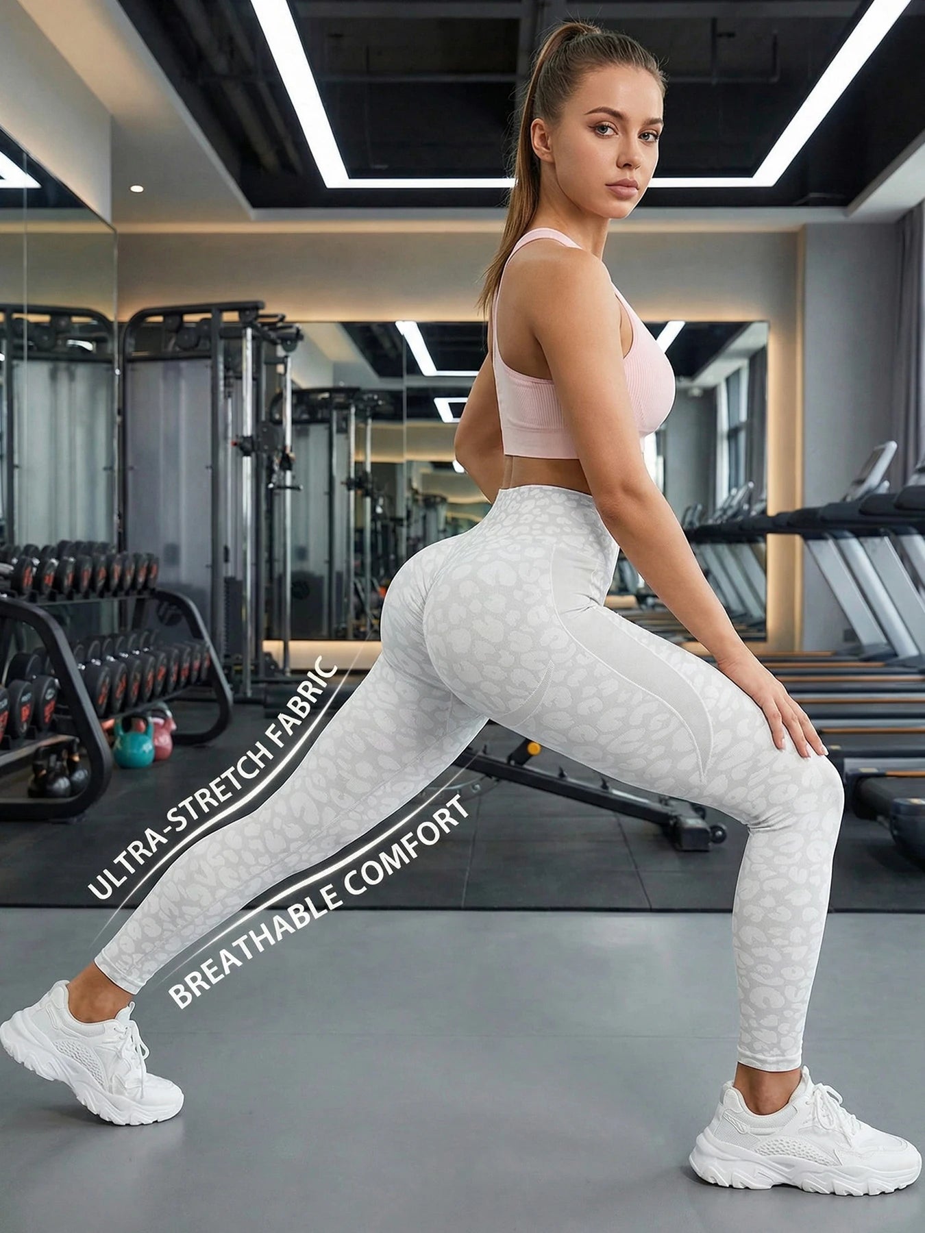 Women's Leopard Print Textured Full Length Leggings For Workout Outfits