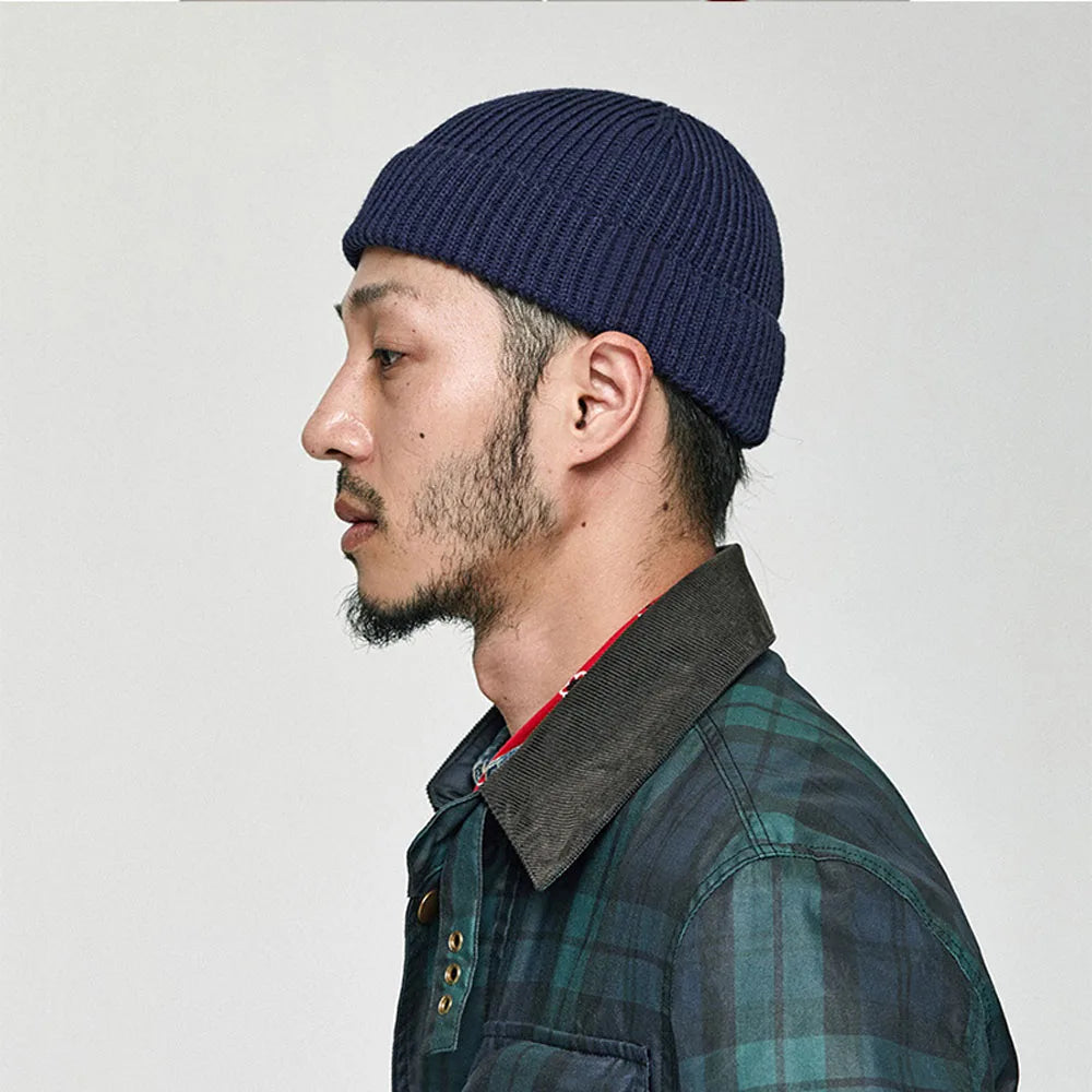 Short Ribbed Knit Beanie with Folded Cuff Shape