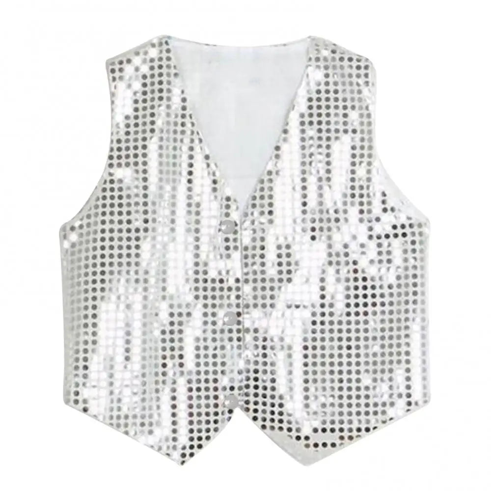 Children's Sequin Sleeveless Button Front Dance Performance Waistcoat Vest