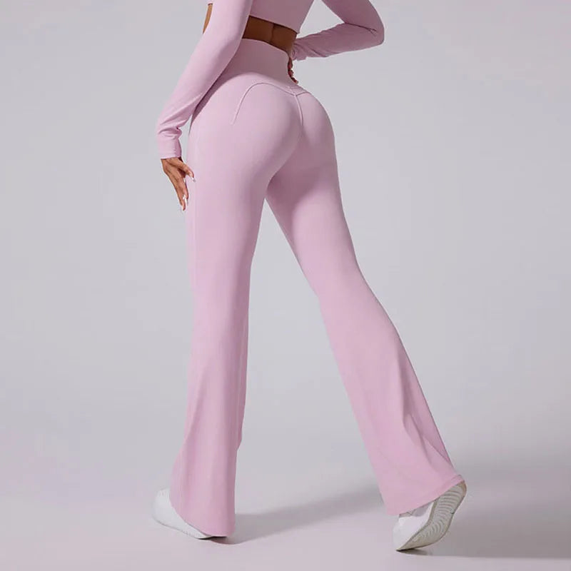 Women's Long-Sleeve Crop Top and Flared Pants Workout Set