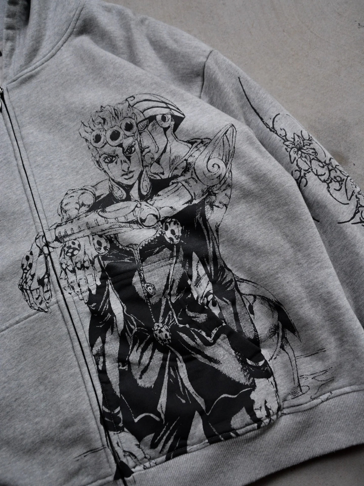 Anime-Graphic Loose-Fit Cotton Zip-Front Hoodie