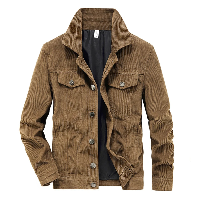 Men's Corduroy Zip-Front Collared Slim-Fit Jacket